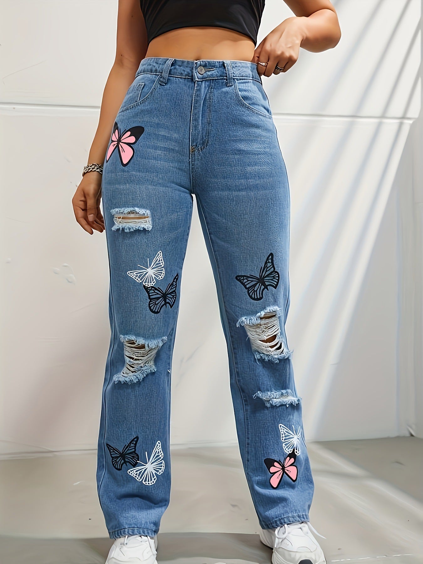 Y2K Butterfly High-Waisted Jeans